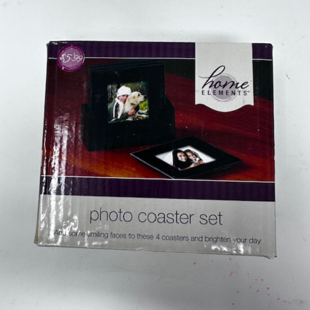 Home Elements Glass Photo Coaster Set Of 4 NIB